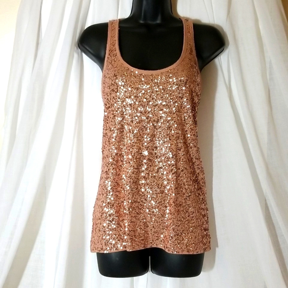 J.Crew Fleshtoned Sequined Tank Sz M (&BONUS handmade scarf/neck wrap to match!) - Picture 2 of 7